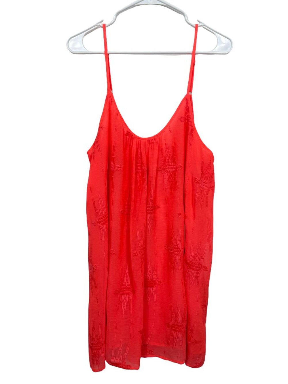 Sincerely Mary Mini Swing Dress Womens Large Neon Scarlet Red Embroidered Summer